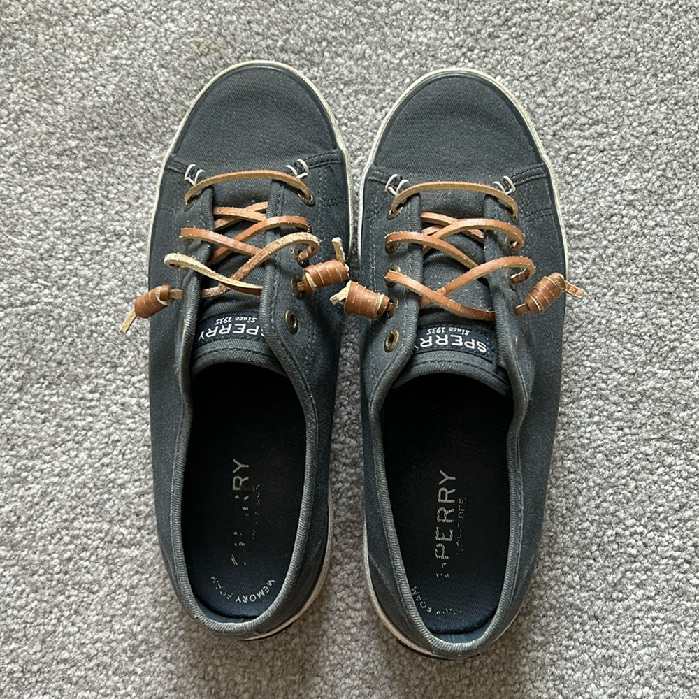 Sperry Dark Blue/Gray Canvas Top Sider Slip On Sneakers EUC Women’s 6M
